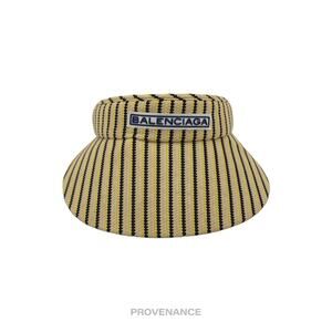 🔴 Balenciaga Logo Visor - Rattan Striped Black Yellow Straw